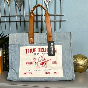 True Religion Large Denim Logo Tote Bag